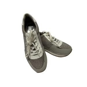 Michael Kors Monique Lace Up Trainer Sneakers Silver White Gray Womens Size 7.5